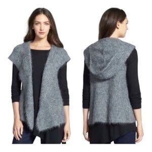 Eileen Fisher Gray Hooded Sweater Vest  Alpaca/Silk M/L